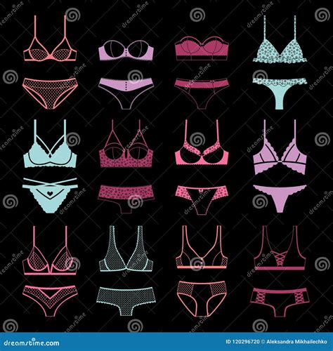 Set Of Female Underwear Icons Isolated On White Stock Vector