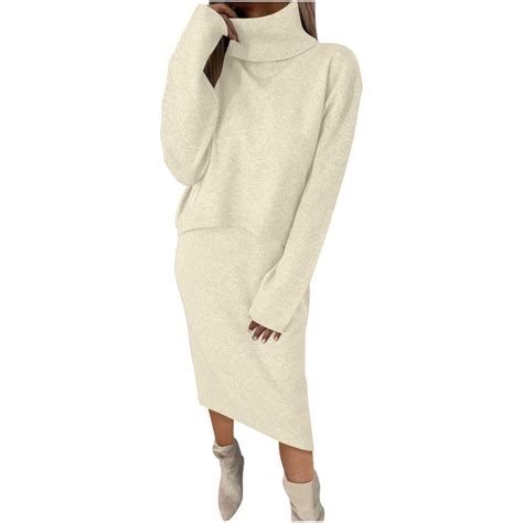 Blvb Women S Long Sleeve Sweater Dresses 2 Piece Outfits Sets Knit Turtleneck Pullover And Tank