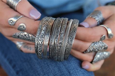 Boho Jewelry Stacking Bracelets Boho Cuff Bracelet Silver Etsy