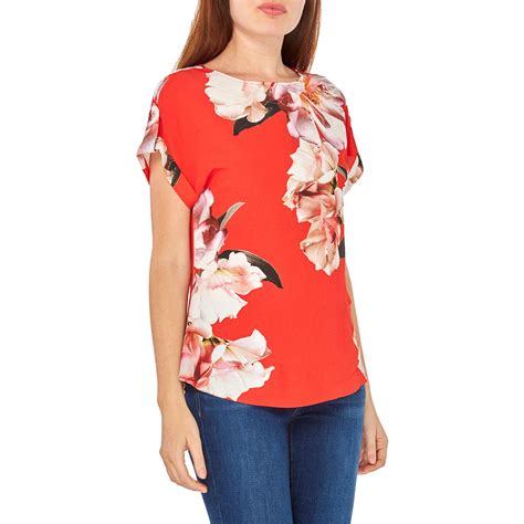 Dorothy Perkins Coral Floral Print Placement Blouse In Orange Lyst