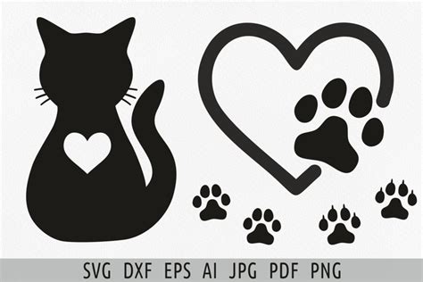 Black Cat Svg Files For Cricut Cat Silhouette Svg Paw Print