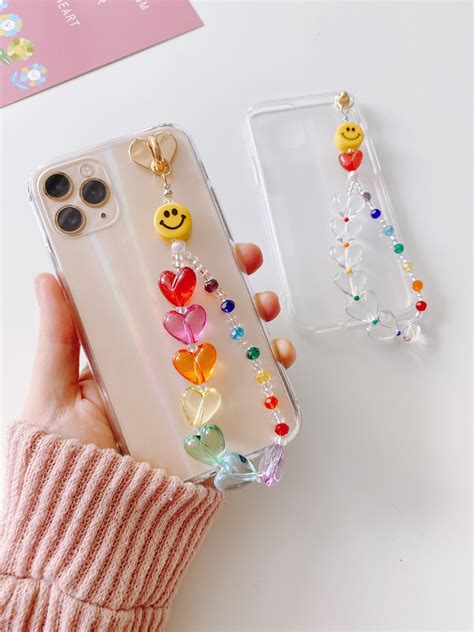 Smile Heart Rainbow Beaded Holographic Iphone Casekeychain Etsy