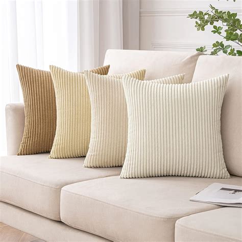 Miulee Corduroy Pillow Covers Soft Soild Striped Throw Pillow Covers