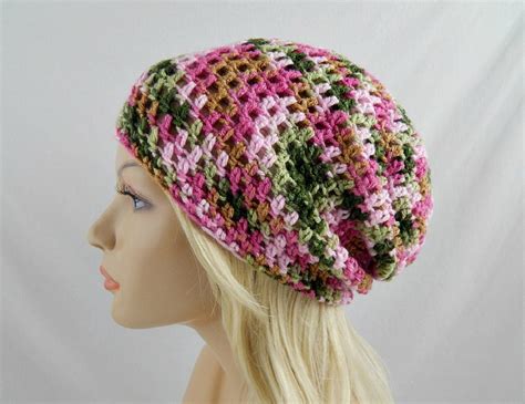 Pink Camo Slouchy Beanie Womens Crochet By Trickystitchcrochet