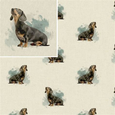 Cotton Rich Linen Look Fabric Dachshund Dog Or Panel Upholstery