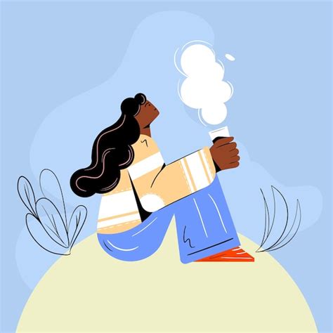 Fille Boit Du Café Sur Un Fond Bleu Illustration Plate Minimaliste