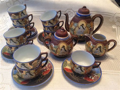 Pc Satsuma Moriage Tea Set Nude Immortal Quan Yin Probably Nippon