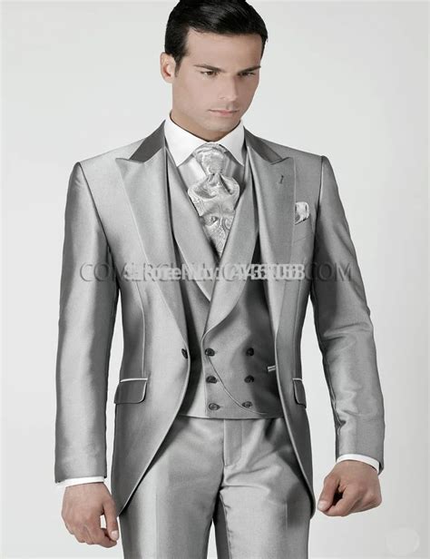 Aliexpress Buy Mens Wedding Suits 2016 Silver Prom Groom Tuxedos