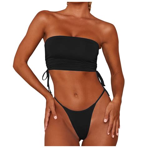 Gaqlive Women Swimwear Tube Solid Color Two Piece Swimsuit Bikini