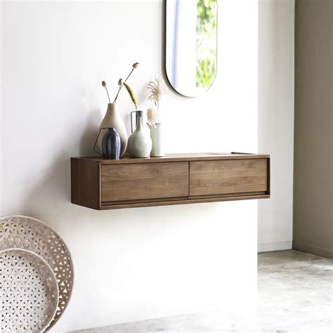 Teak Wall Mounted Console Cm Living Room Furniture Tikamoon