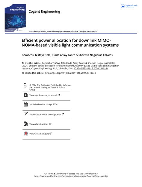 Pdf Efficient Power Allocation For Downlink Mimo Noma Based Visible