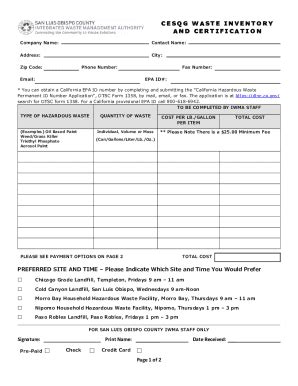 Fillable Online CESQ G WASTE INVENTORY AND CERTIFICATION Fax Email