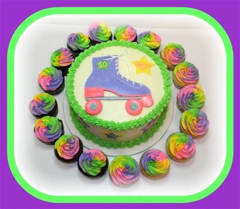 Roller Skate Birthday Party Cake & Cupcakes in pastel green, pink ...