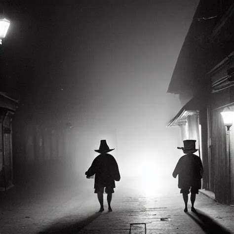 A Group Of Clowns Walking Down A Long Dark Foggy Alley Stable Diffusion