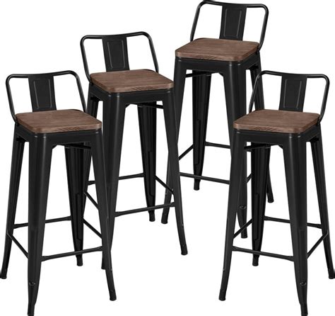 Yaheetech Low Back Metal Counter Height Bar Stools With Wood Seat