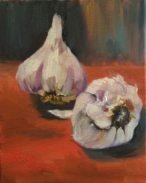 Norma Wilson Original Oil Garlic Still Life Food Impressionism Painting