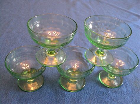 Five Vintage Green Depression Sherbert Dessert Dishes Etsy