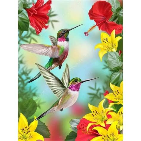 Diamond Painting Complet Beau Colibri Fleur Diamant Painting Diy D