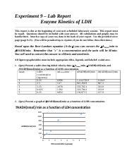 Experiment 9 Docx Experiment 9 Lab Report Enzyme Kinetics Of LDH