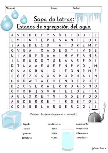 Sopa de letras Estados de agregación del agua términos básicos Español