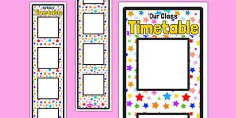 Multicoloured Stars Themed Vertical Visual Timetable Display