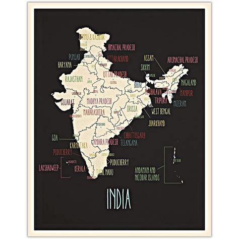 Map Of India India Wall Map Art Poster X Black Map Art Of India Print