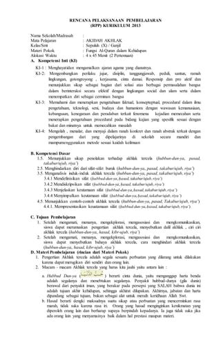 Rpp Akidah Akhlak Madrasah Aliah Kelas X PDF