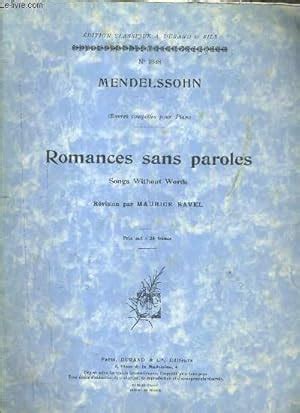 Romances Sans Paroles Oeuvres Complete Pour Piano N Von