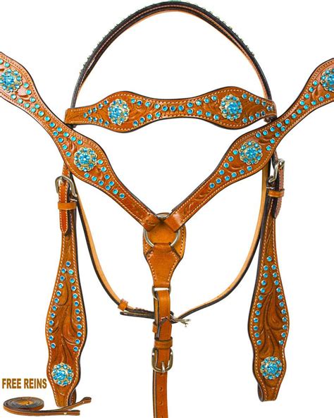 Western Show Horse Tack Set Bling Barrel Racing Bridle Headstall Blue