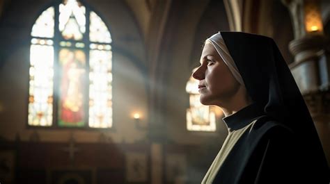 Premium Photo Young Catholic Nun Praying In Catholic Church