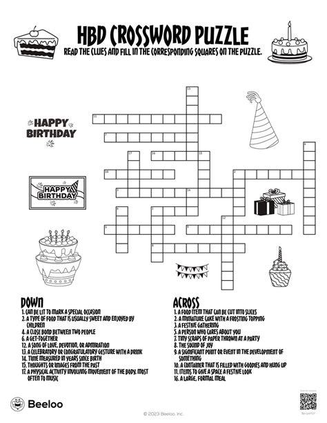 Birthday Themed Crossword Puzzles Beeloo Printable Crafts And