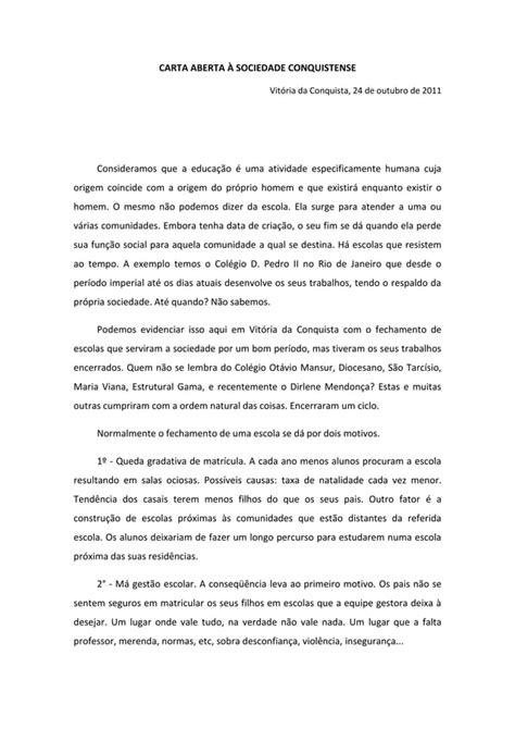 Carta Aberta Sociedade Conquistense Pdf