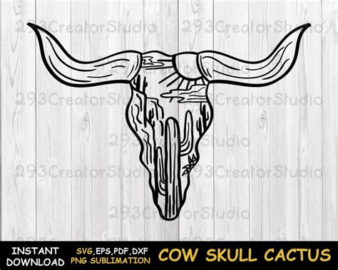 Desert Svg Files For Cuicut Bull Skull Png Shirt Print Etsy Bull