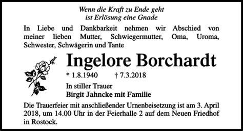 Traueranzeigen Von Ingelore Borchardt Trauer Anzeigen De