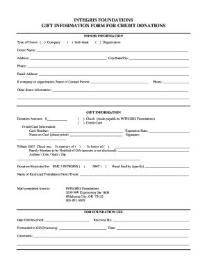 Fillable Online Integris Foundations Gift Information Form For Credit