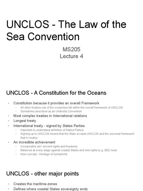 Lecture 4 Unclos The Law Of The Sea Convention Pdf Territorial Waters United Nations