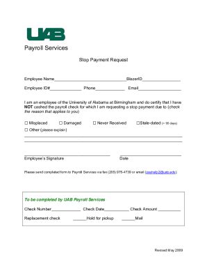 Fillable Online Stop Payment Request Form Financial Affairs Fax Email