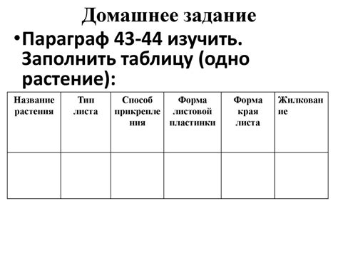 Название растения. Заполнить таблицу - презентация онлайн