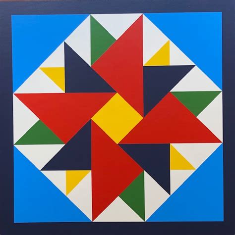 Double Dahlia Barn Quilt-Red, blue, green, yellow - Ohio Barn Quilts