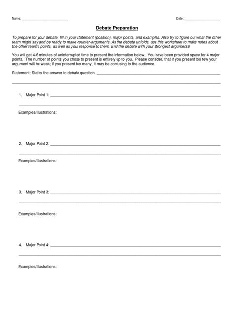 Debate Preparation Sheet Pdf Worksheets Library