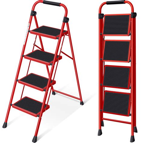 KINGRACK Folding Step Ladder 4 Steps Stool,Heavy-Duty Sturdy Safety ...