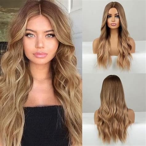 Longue Perruque Blonde Pour Les Femmes Perruque Synthétique Naturelle Ondulée Cheveux Bouclés