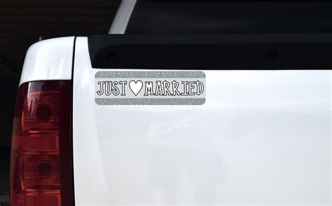 Stickertalk Gray Just Married Vinyl Sticker 10 Inches X 3 Inches