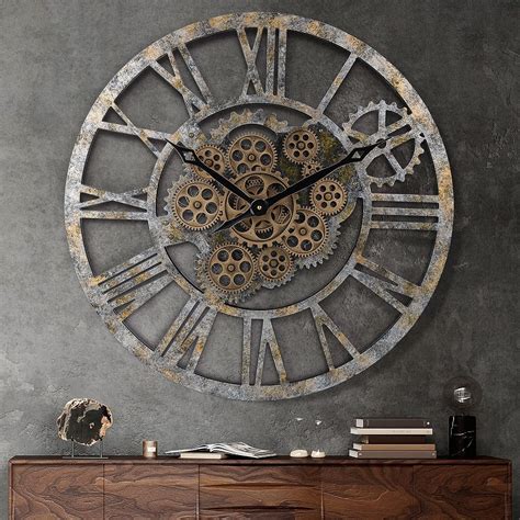 Buy Lafocuse Gear Clock With Moving Gears Exposed Farmhouse Rustic