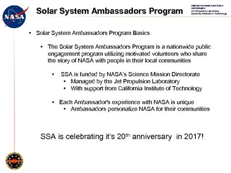 Solar System Ambassadors Program National Aeronautics and Space