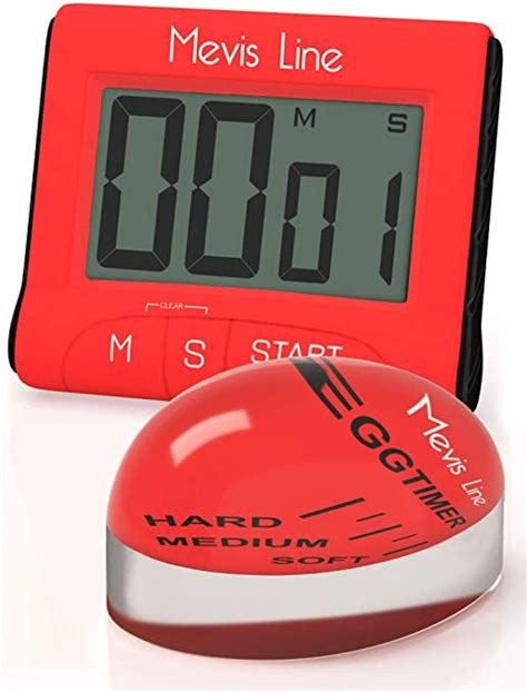 Mevis Line Kitchen Timer And Egg Timer Set Red Digital Cooking Timer