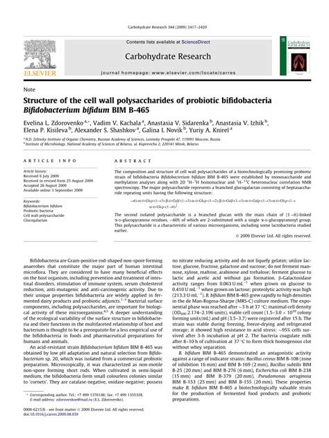 (PDF) Structure of the cell wall polysaccharides of probiotic ...