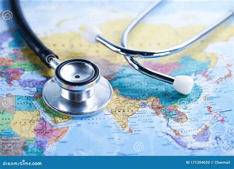 Stethoscope On Usa America World Globe Map Background Editorial Image