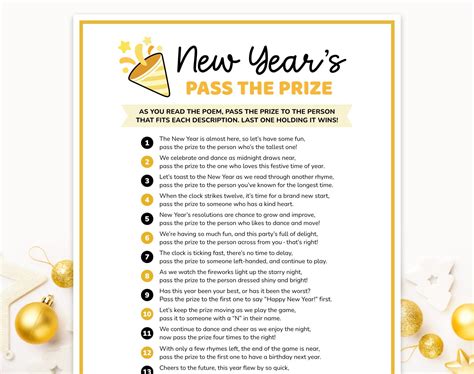 New Years Pass the Prize Game, Pass the Prize New Years Game, New Years