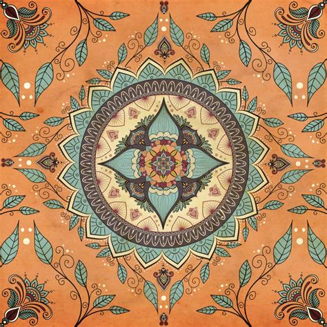 Vintage Textured Indian Floral Mandala Spiritual Meditation Art